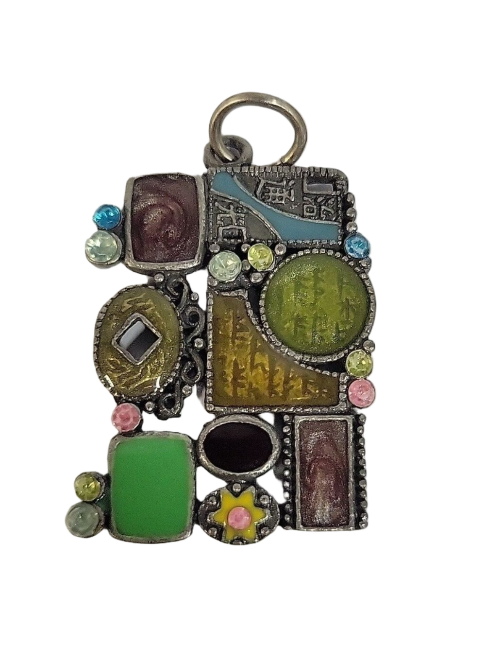 Abstract Geometric MCM Multi-Color Mosiac Art Pendant for Necklace
